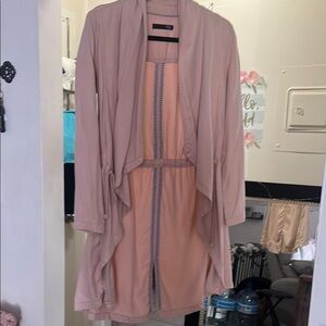 Elegant Blush Pink Cardigan and Dress Ensemble